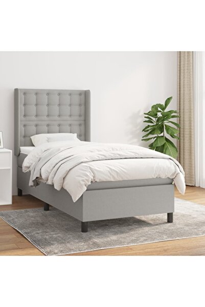 Concept Κρεβάτι με ελατήρια και στρώμα, ανοιχτό γκρι, 90x190 cm, ύφασμα