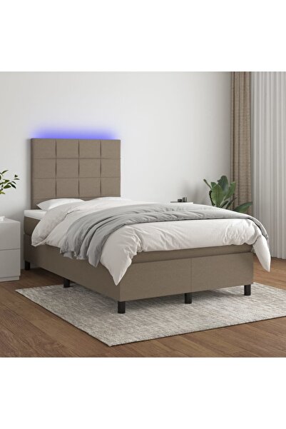 Concept Κρεβάτι με ελατήρια, στρώμα και LED, γκρι-μπεζ, 120x200 cm, ύφασμα