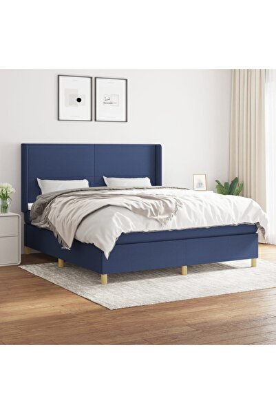 Concept Pat continental cu saltea, albastru, 160x200cm, material textil