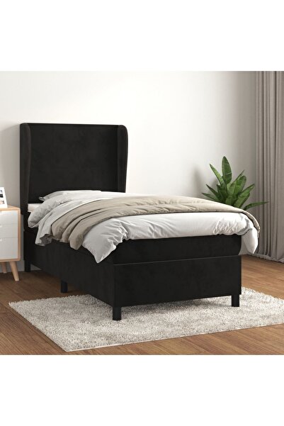 Concept Pat box spring cu saltea, negru, 90x190 cm, catifea