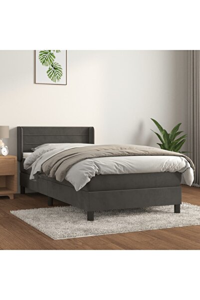 Concept Pat box spring cu saltea, gri închis, 90x190 cm, catifea