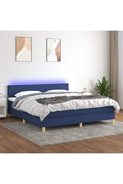 Concept Pat cu arcuri, saltea și LED, albastru, 180x200 cm, textil