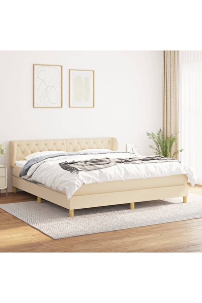 Concept Pat box spring cu saltea, crem, 160x200 cm, material textil
