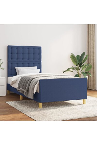 Concept Cadru de pat cu tăblie, albastru, 90x190 cm, textil