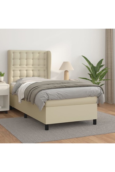 Concept Pat box spring cu saltea, crem, 100x200 cm, piele ecologică
