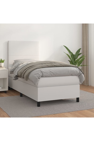 Concept Pat box spring cu saltea, alb, 90x190 cm, piele ecologică