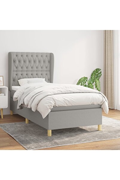 Concept Pat box spring cu saltea, gri deschis, 100x200 cm, textil