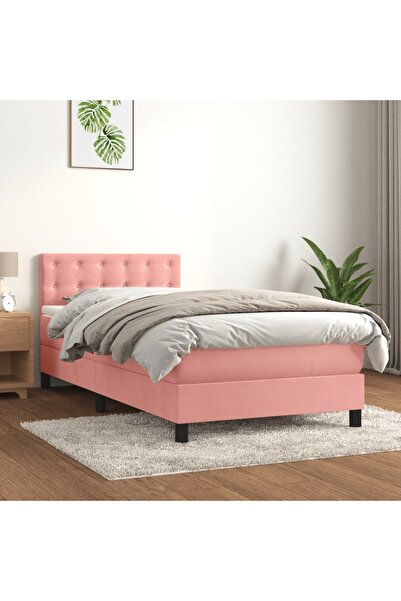 Concept Pat box spring cu saltea, roz, 90x200 cm, catifea