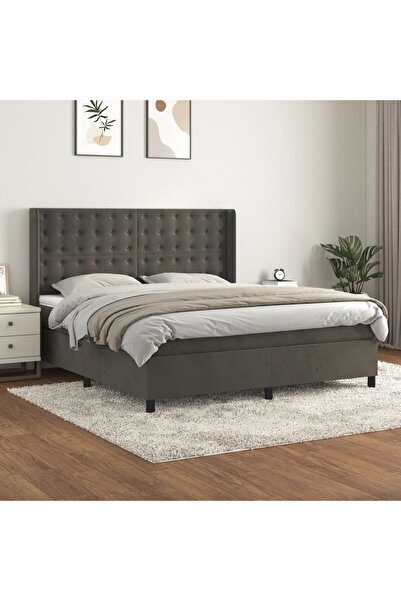 Concept Pat box spring cu saltea, gri închis, 180x200 cm, catifea
