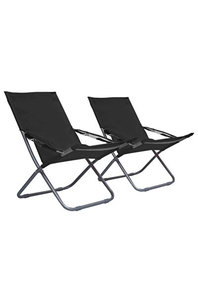 Concept Scaune de plajă pliante, 2 buc., negru, material textil