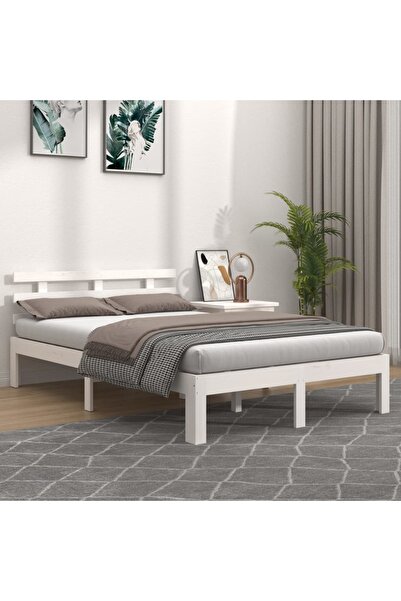 Concept Cadru de pat Super King 6FT, alb, 180x200 cm, lemn masiv