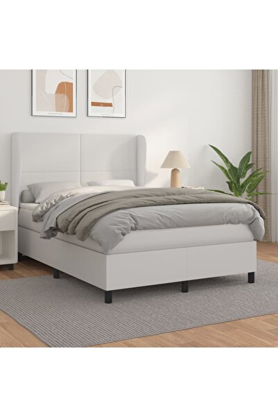 Concept Pat box spring cu saltea, alb, 140x190 cm, piele ecologică