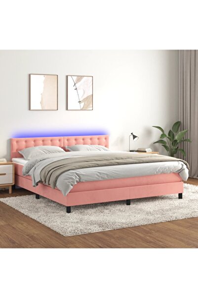Concept Κρεβάτι με ελατήρια, στρώμα και LED, ροζ, 160x200 cm, Βελούδο