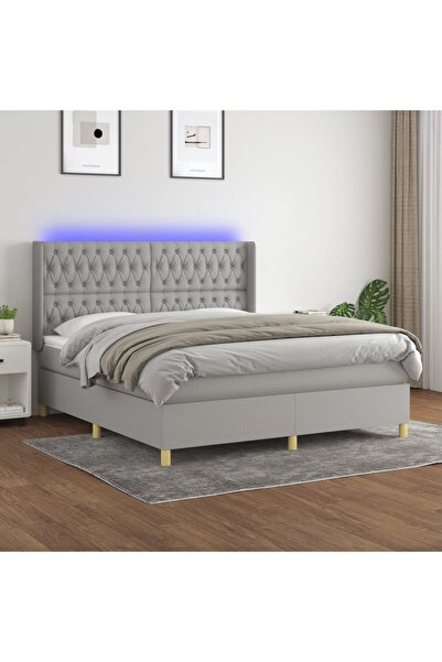 Concept Κρεβάτι με ελατήρια, στρώμα και LED, ανοιχτό γκρι, 180x200 cm, ύφασμα