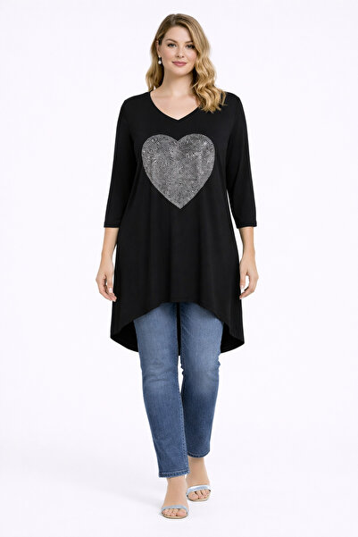 Şans Tunica pentru femei, mărime mare, neagră, cu aplicații de piatră, cu dec...