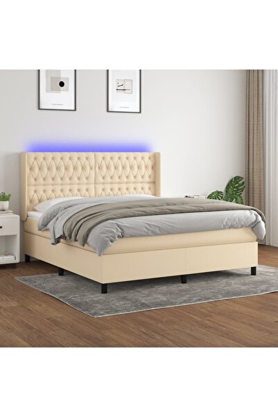 Concept Pat cu arcuri, saltea și LED, crem, 160x200 cm, textil