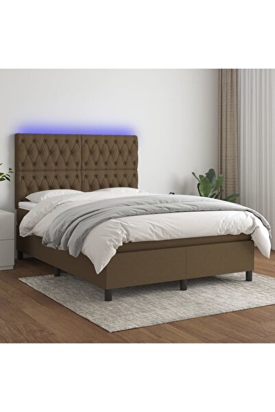 Concept Pat cu arcuri, saltea și LED, maro închis, 140x200 cm, textil