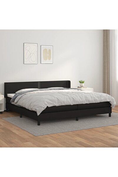 Concept Pat box spring cu saltea, negru, 200x200 cm, piele ecologică
