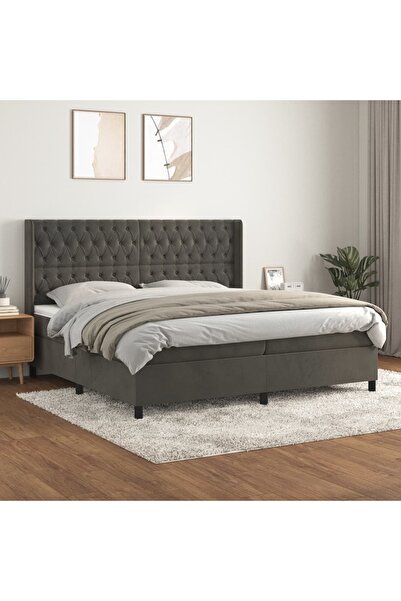 Concept Pat box spring cu saltea, gri închis, 200x200 cm, catifea
