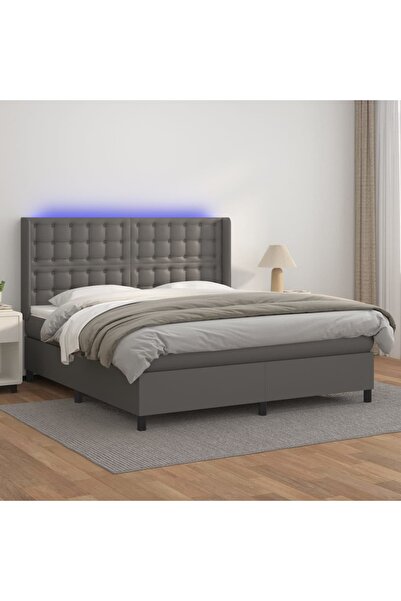 Concept Κρεβάτι με ελατήρια, στρώμα και LED, γκρι, 180x200 cm, οικολογικό Δερ...