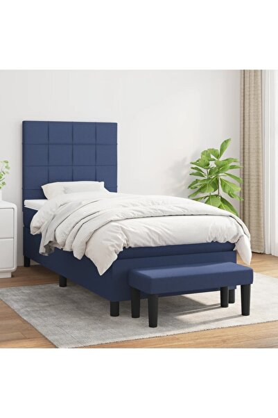Concept Pat box spring cu saltea, albastru, 90x200 cm, textil