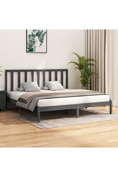 Concept Σκελετός κρεβατιού, γκρι, 200x200 εκ., μασίφ ξύλο πεύκου