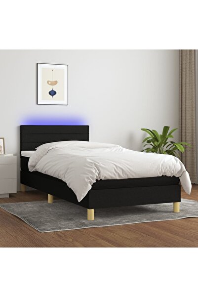 Concept Pat cu arcuri, saltea și LED, negru, 100x200 cm, textil