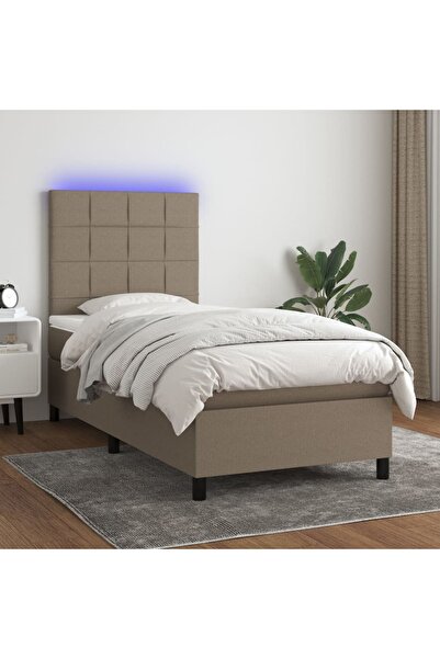 Concept Κρεβάτι με ελατήρια, στρώμα και LED, γκρι-μπεζ, 90x200 cm, ύφασμα