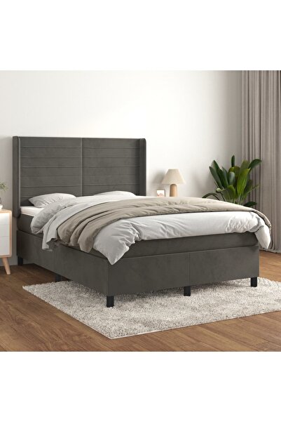 Concept Pat box spring cu saltea, gri închis, 140x190 cm, catifea