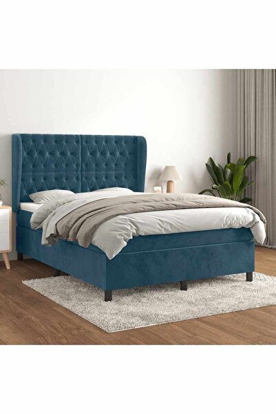 Concept Pat box spring cu saltea, albastru închis, 140x190 cm, catifea