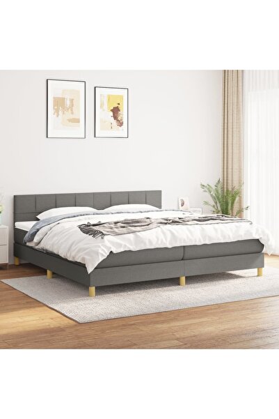Concept Pat box spring cu saltea, gri închis, 200x200 cm, textil