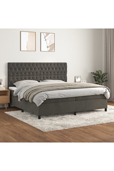 Concept Pat box spring cu saltea, gri închis, 200x200 cm, catifea