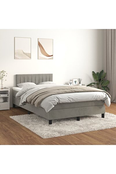 Concept Pat box spring cu saltea, gri deschis, 120x200 cm, catifea