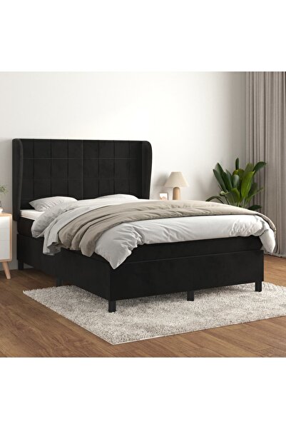 Concept Pat box spring cu saltea, negru, 140x190 cm, catifea