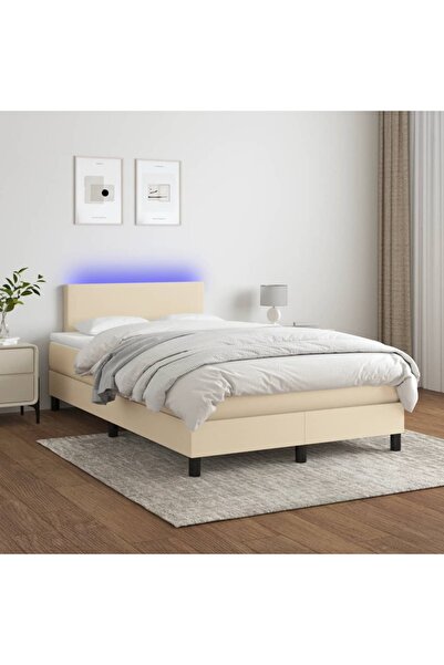 Concept Κρεβάτι με ελατήρια, στρώμα και LED, κρεμ, 120x200 cm, ύφασμα