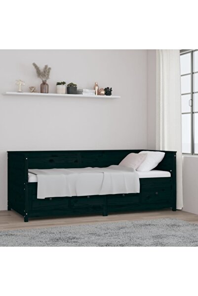 Concept Κρεβάτι ημέρας, μαύρο, 90x200 εκ., μασίφ ξύλο πεύκου