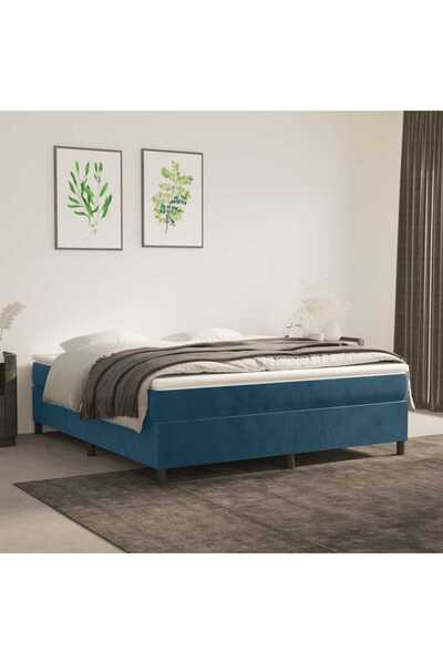 Concept Pat box spring cu saltea, albastru închis, 160x200 cm, catifea