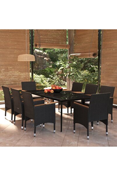 Concept Set mobilier de grădină cu perne, 9 piese, negru