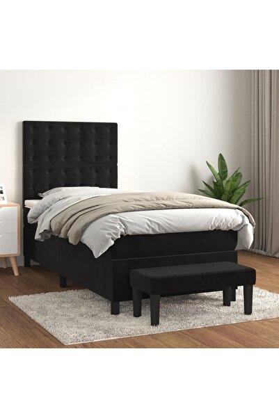 Concept Pat box spring cu saltea, negru, 90x190 cm, catifea
