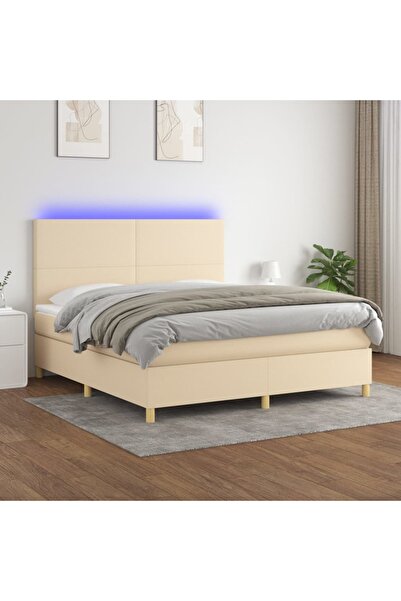 Concept Pat cu arcuri, saltea și LED, crem, 160x200 cm, textil
