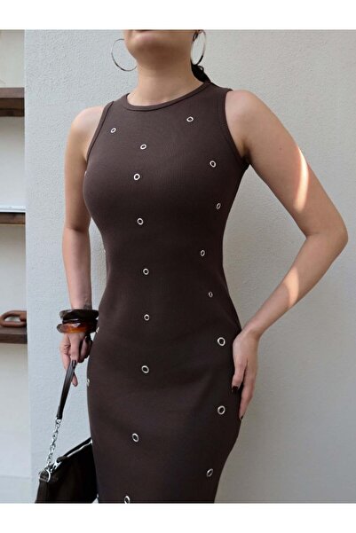 LOKADI Women's Zero Sleeve Bodycon Sporty Stylish Dress with Eyelet Accessories