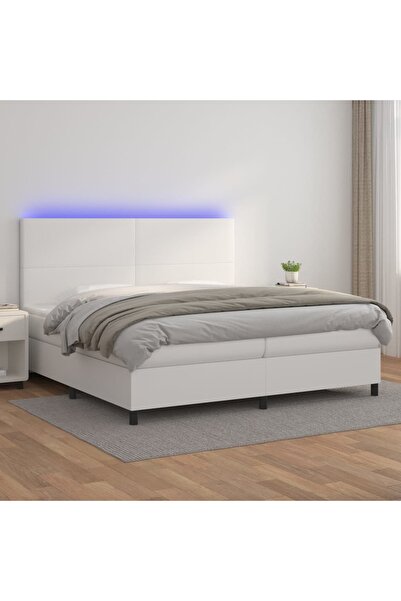 Concept Κρεβάτι με ελατήρια, στρώμα και LED, λευκό, 200x200 cm, οικολογικό Δε...