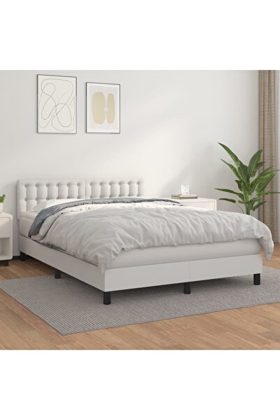 Concept Pat box spring cu saltea, alb, 140x200 cm, piele ecologică