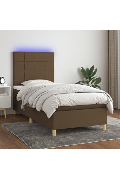 Concept Pat cu arcuri, saltea și LED, maro închis, 90x200 cm, textil