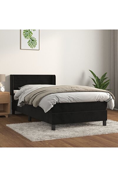 Concept Pat box spring cu saltea, negru, 80x200 cm, catifea