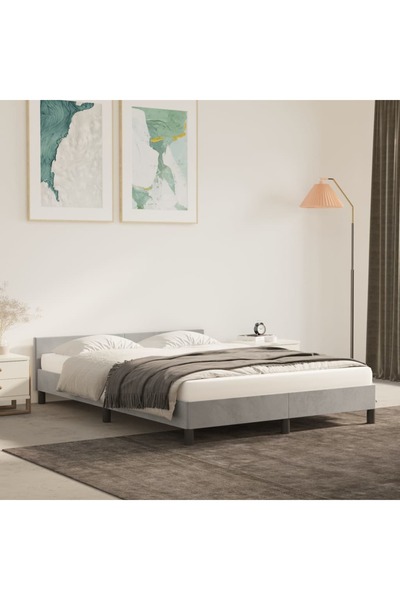 Concept Cadru de pat cu tăblie, gri deschis, 140x200 cm, catifea