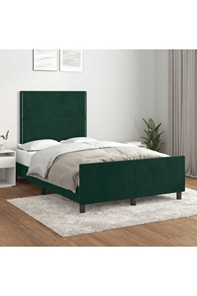 Concept Cadru de pat cu tăblie, verde închis, 120x200 cm, catifea