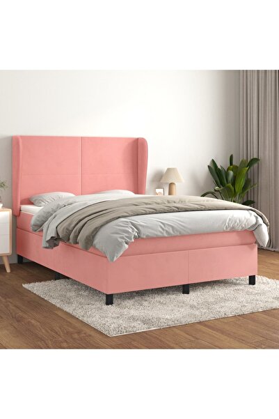 Concept Pat box spring cu saltea, roz, 140x200 cm, catifea