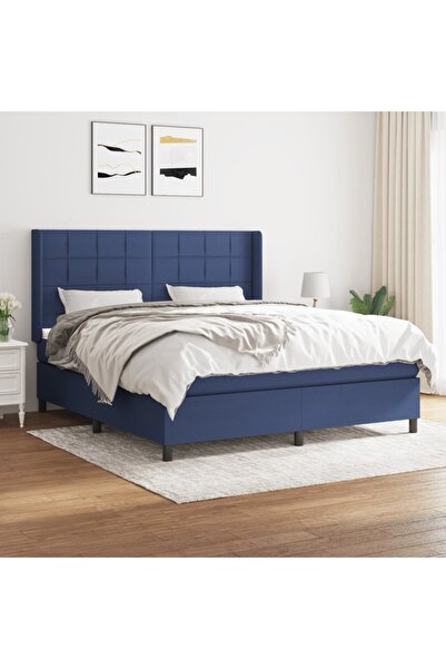 Concept Pat continental cu saltea, albastru, 160x200cm, material textil