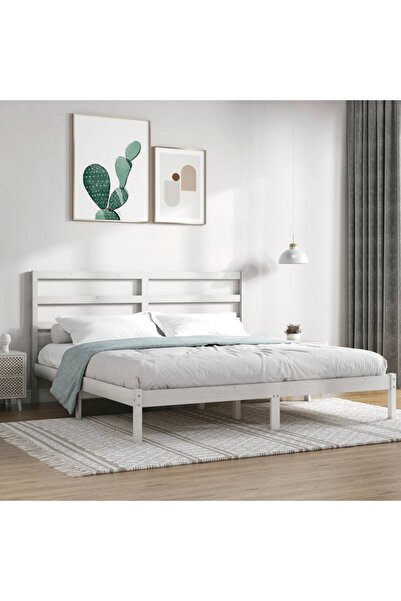 Concept Σκελετός κρεβατιού, λευκό, 200x200 εκ., μασίφ ξύλο πεύκου